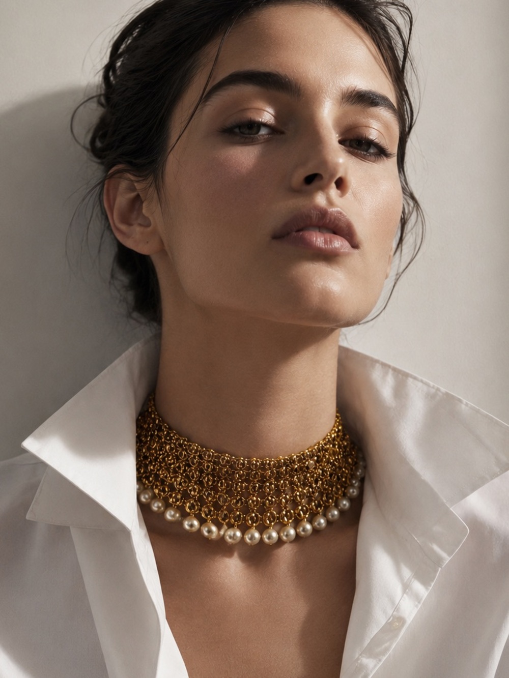 Gold Pearl-Trim Choker Necklace – Statement Women's Jewelry